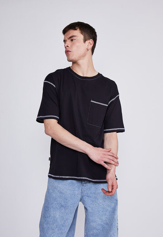 Polera Hombre Negro Hilo Contraste Sioux
